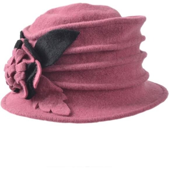 Vintage Women Floral Wool Dress Cloche Winter Hat 1920s main image 5